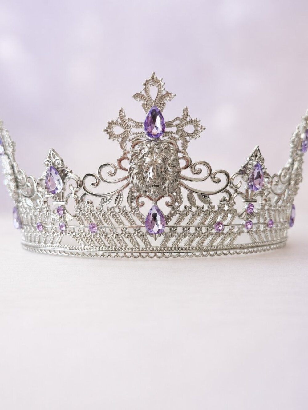 Silver Lion King Crown Purple Crystal Medieval Renaissance Royal Cosplay Tiara